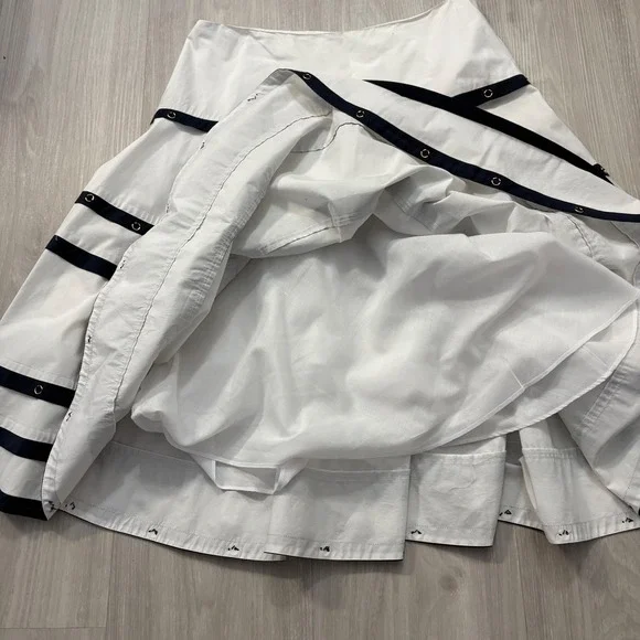 Cache Skirt Women White Navy Stripe A-Line Midi Skirt Cotton Size 10 - Picture 12 of 14